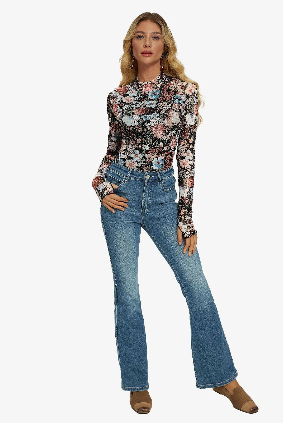 Midnight Garden Mesh Long Sleeve Top-Tops-Krush Kandy, Women's Online Fashion Boutique Located in Phoenix, Arizona (Scottsdale Area)