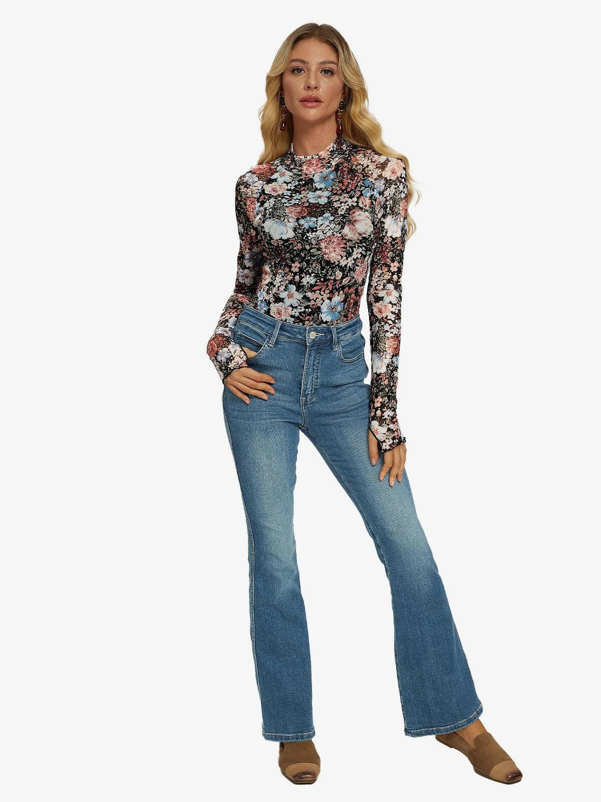 Midnight Garden Mesh Long Sleeve Top-Tops-Krush Kandy, Women's Online Fashion Boutique Located in Phoenix, Arizona (Scottsdale Area)