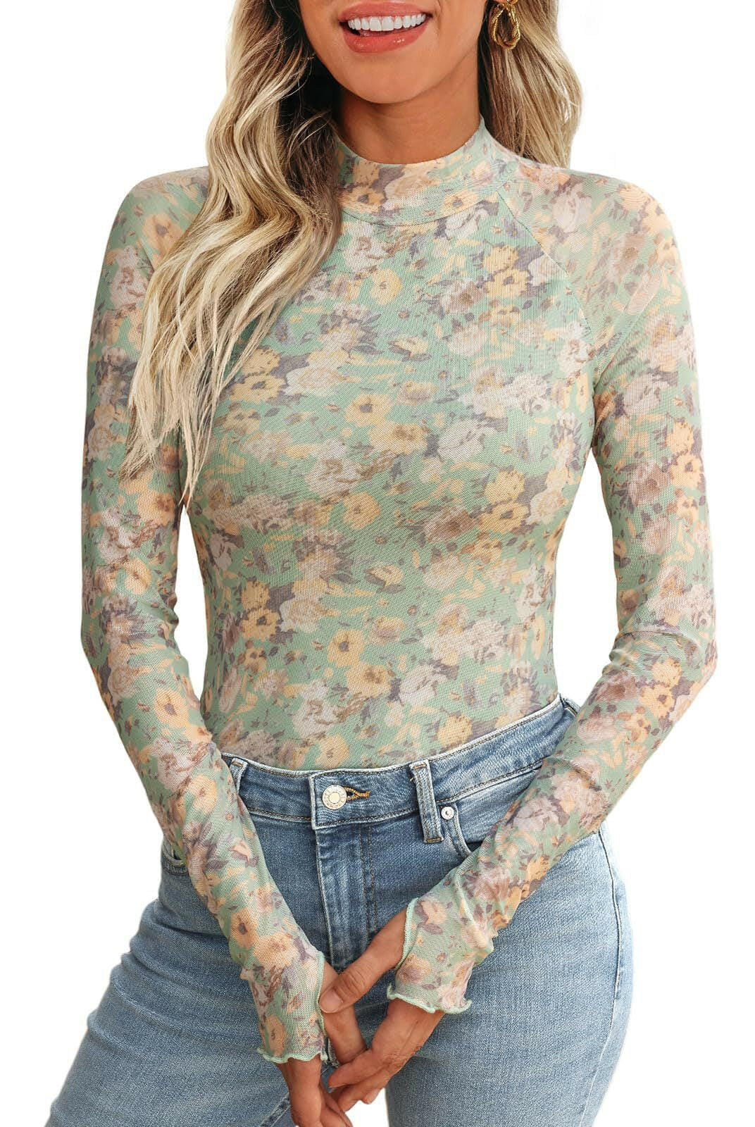 Meadow Mist Mesh Long Sleeve Top-Tops-Krush Kandy, Women's Online Fashion Boutique Located in Phoenix, Arizona (Scottsdale Area)