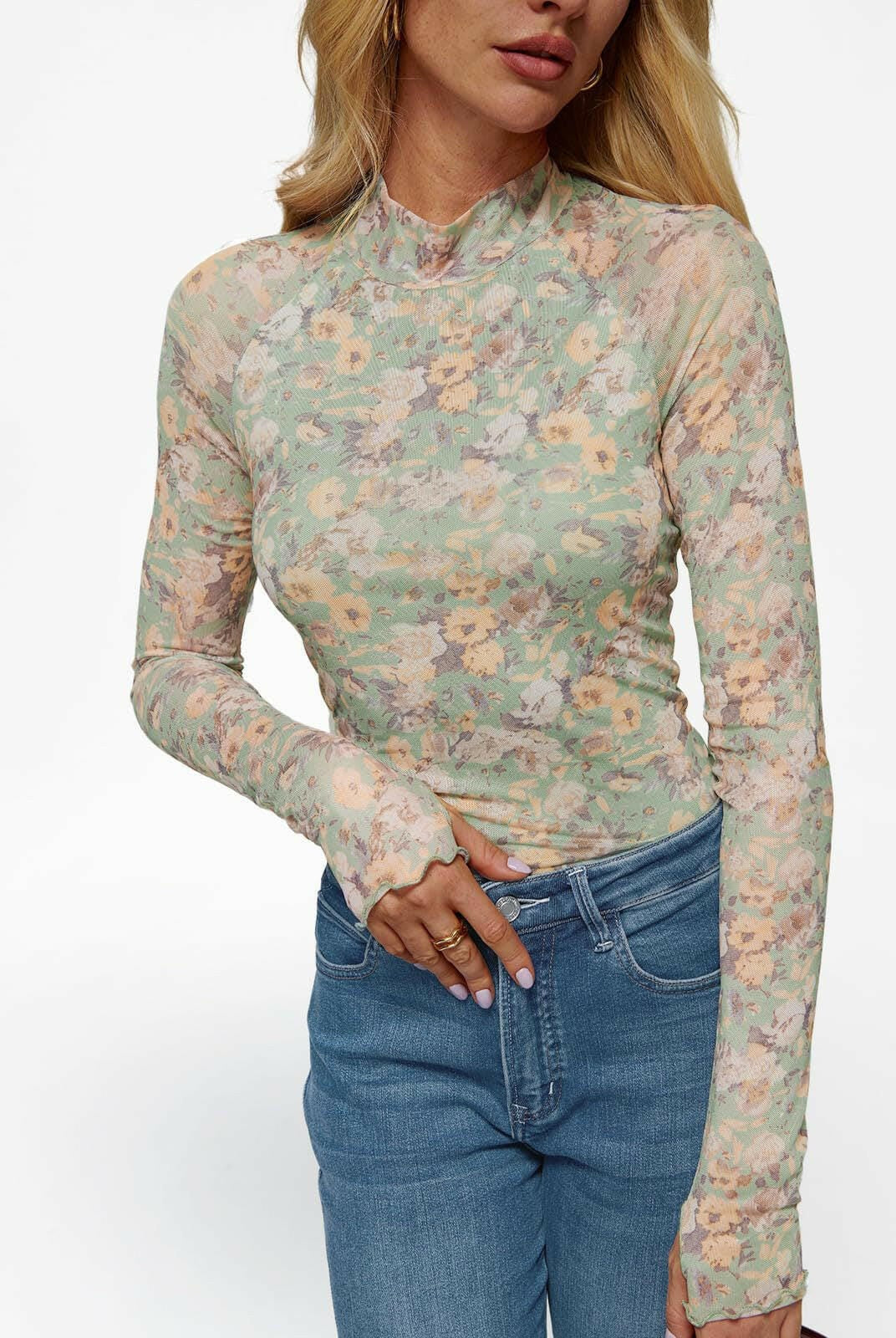 Meadow Mist Mesh Long Sleeve Top-Tops-Krush Kandy, Women's Online Fashion Boutique Located in Phoenix, Arizona (Scottsdale Area)