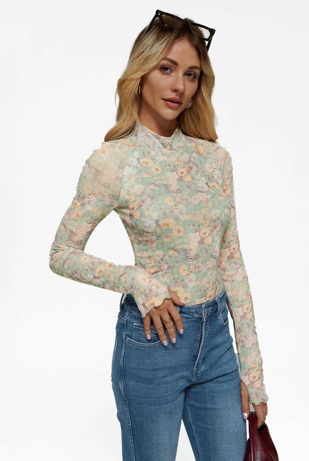 Meadow Mist Mesh Long Sleeve Top-Tops-Krush Kandy, Women's Online Fashion Boutique Located in Phoenix, Arizona (Scottsdale Area)