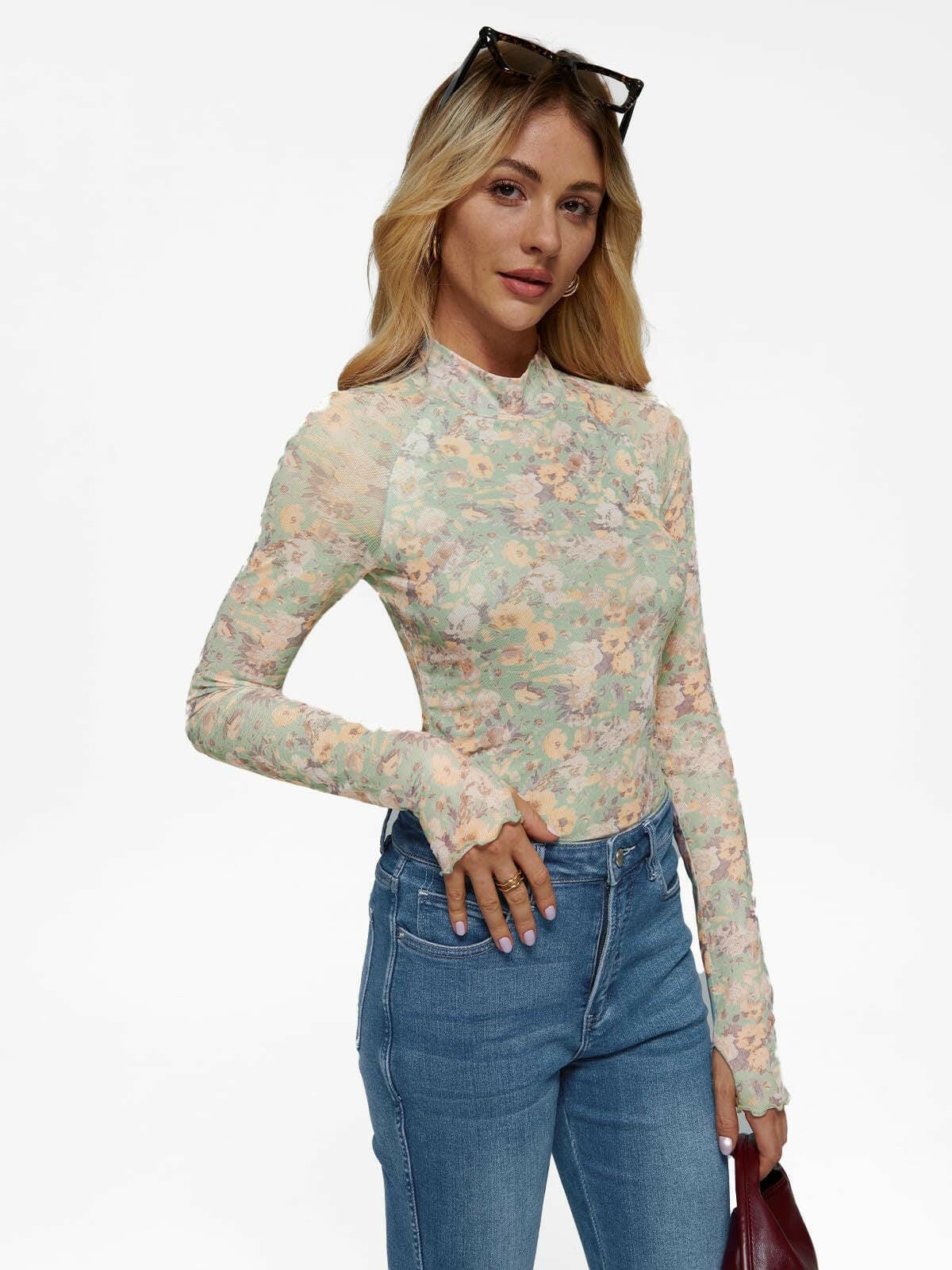Meadow Mist Mesh Long Sleeve Top-Tops-Krush Kandy, Women's Online Fashion Boutique Located in Phoenix, Arizona (Scottsdale Area)