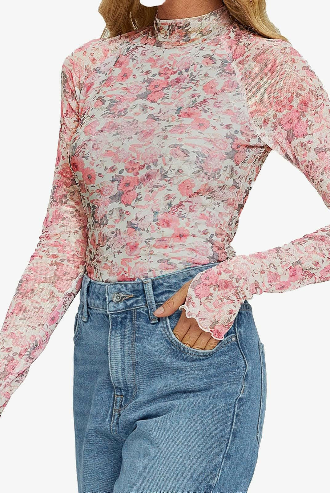 Soft Blossom Mesh Long Sleeve Top-Tops-Krush Kandy, Women's Online Fashion Boutique Located in Phoenix, Arizona (Scottsdale Area)