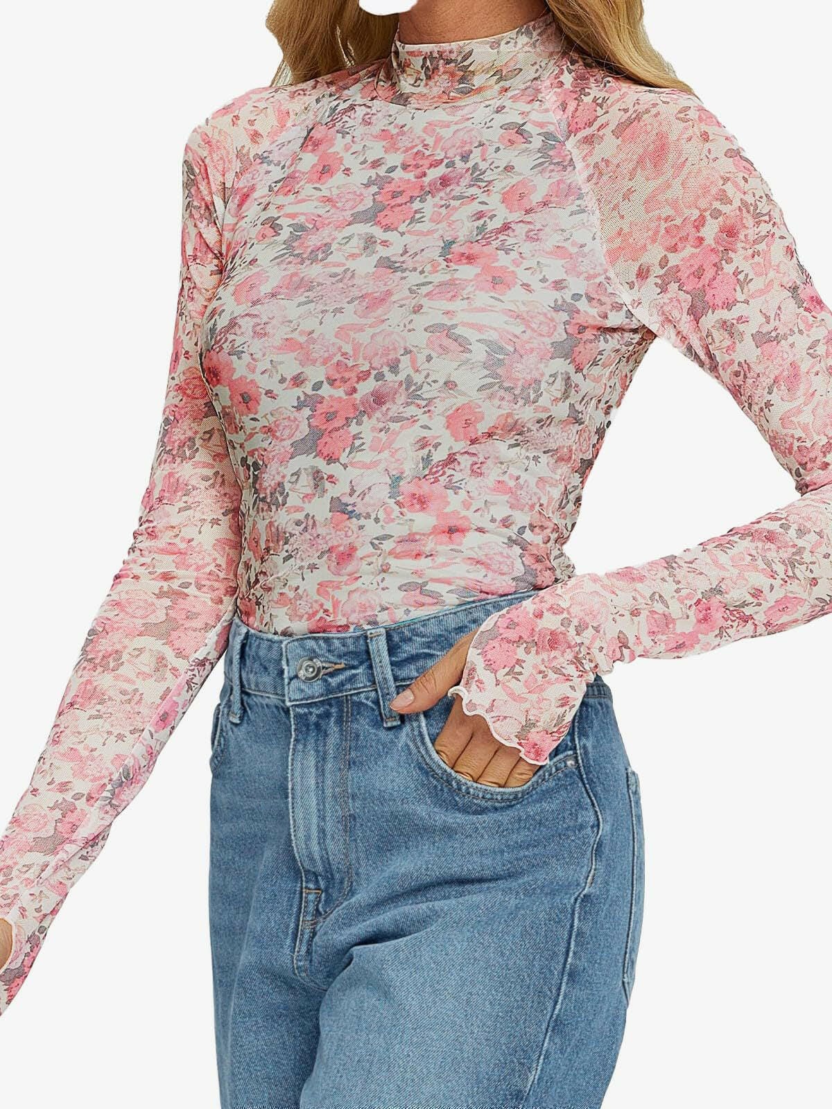 Soft Blossom Mesh Long Sleeve Top-Tops-Krush Kandy, Women's Online Fashion Boutique Located in Phoenix, Arizona (Scottsdale Area)