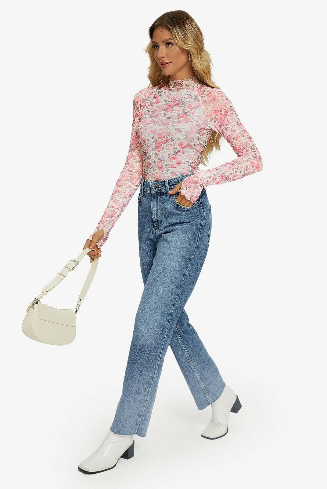 Soft Blossom Mesh Long Sleeve Top-Tops-Krush Kandy, Women's Online Fashion Boutique Located in Phoenix, Arizona (Scottsdale Area)