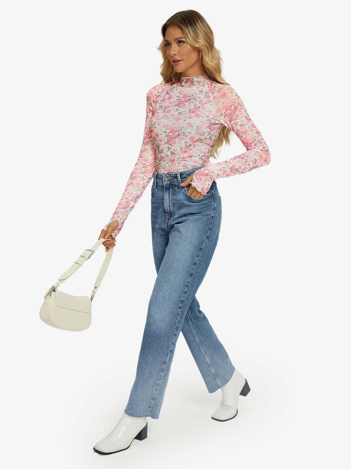 Soft Blossom Mesh Long Sleeve Top-Tops-Krush Kandy, Women's Online Fashion Boutique Located in Phoenix, Arizona (Scottsdale Area)