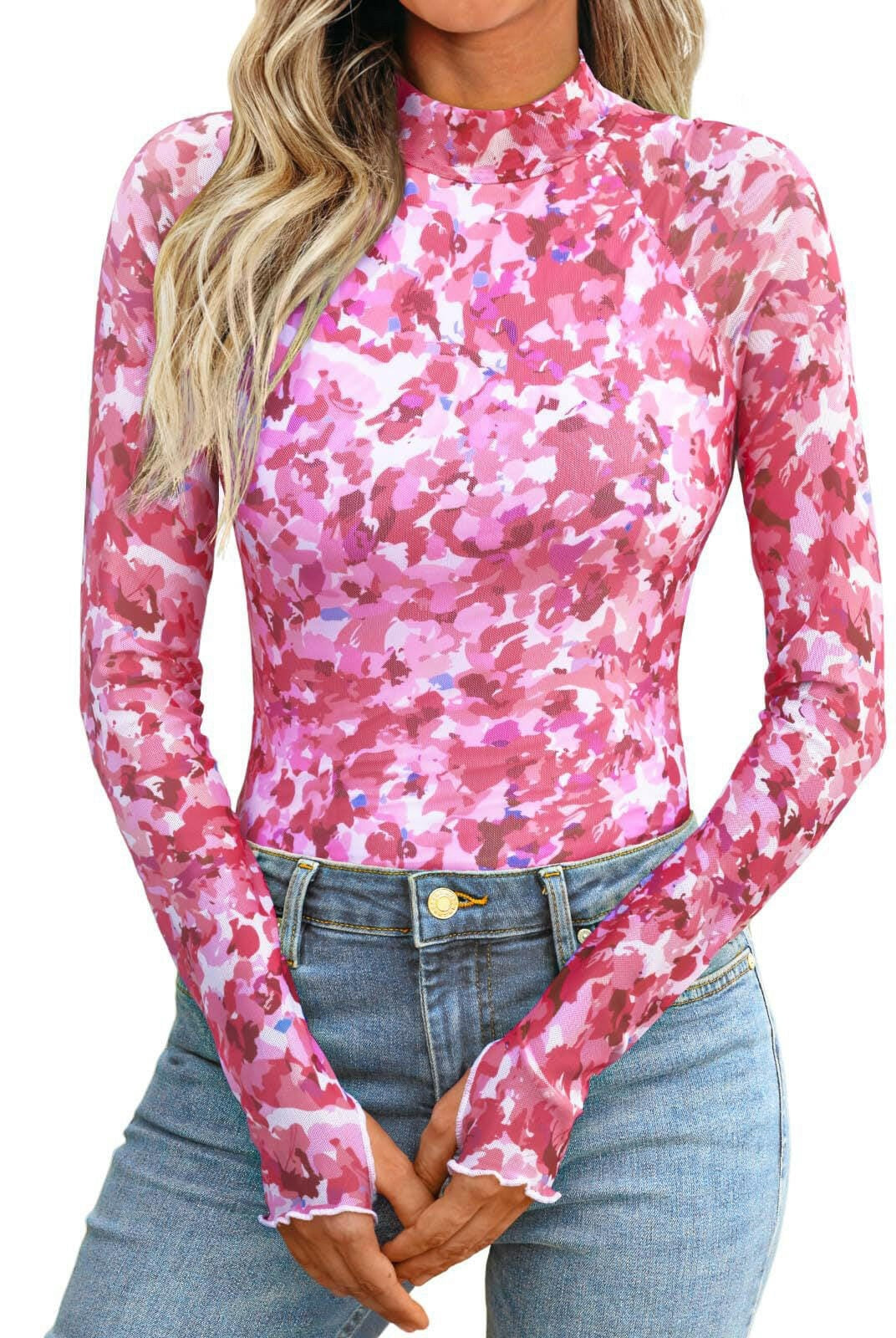 Pink Petal Rush Mesh Long Sleeve Top-Tops-Krush Kandy, Women's Online Fashion Boutique Located in Phoenix, Arizona (Scottsdale Area)