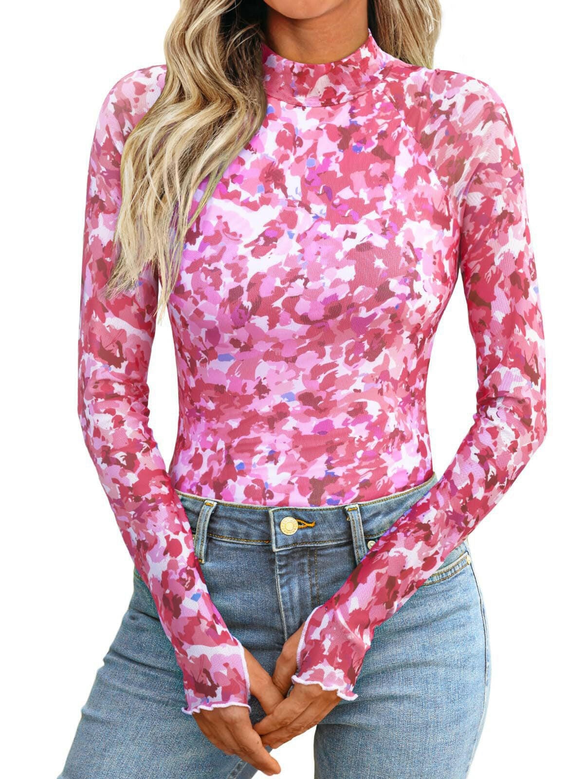 Pink Petal Rush Mesh Long Sleeve Top-Tops-Krush Kandy, Women's Online Fashion Boutique Located in Phoenix, Arizona (Scottsdale Area)