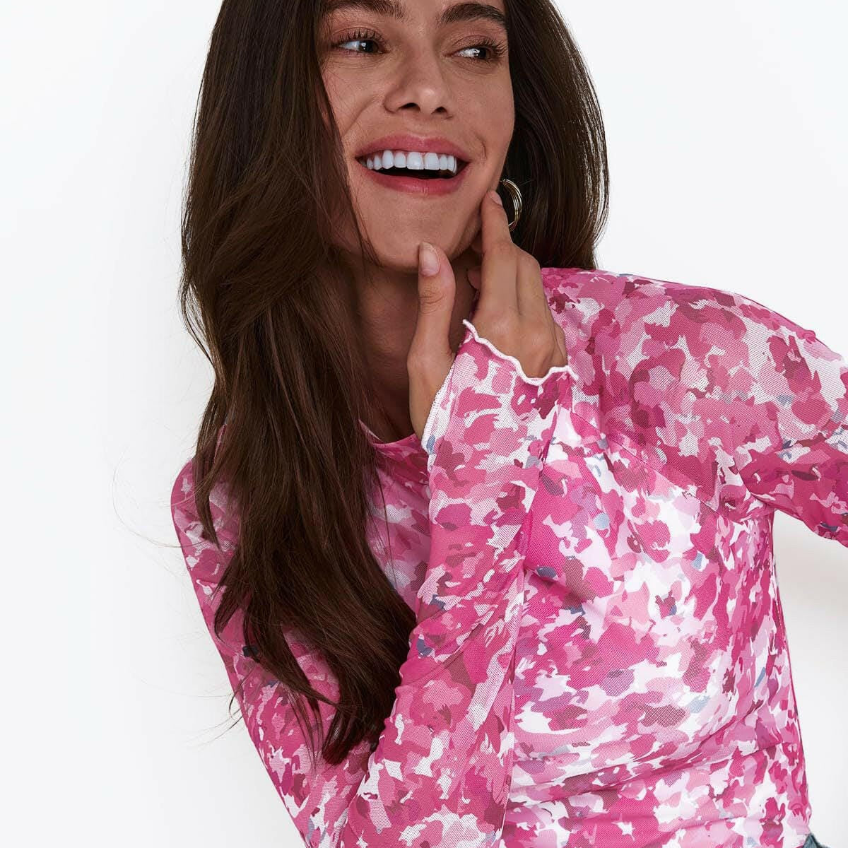 Pink Petal Rush Mesh Long Sleeve Top-Tops-Krush Kandy, Women's Online Fashion Boutique Located in Phoenix, Arizona (Scottsdale Area)