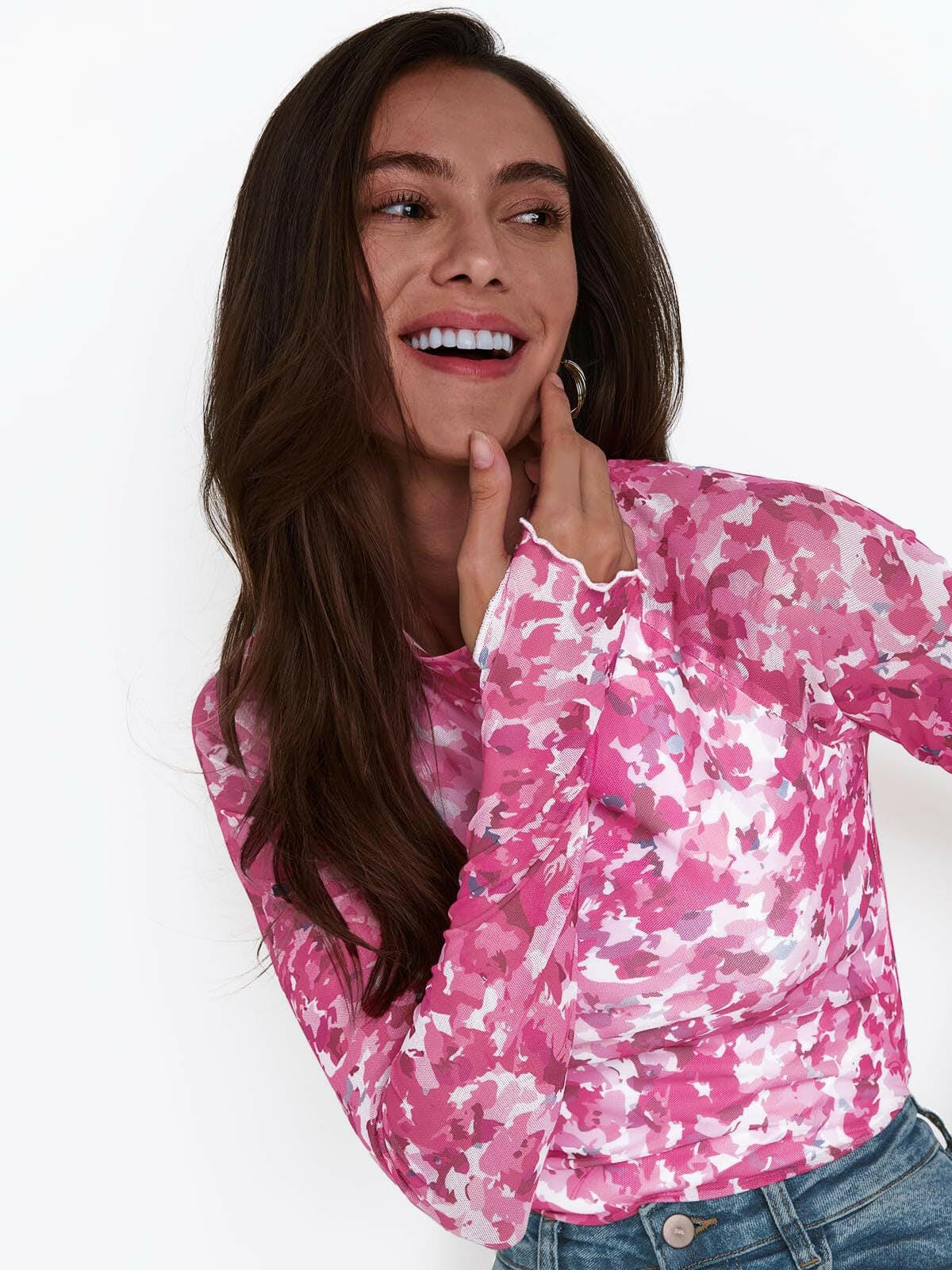 Pink Petal Rush Mesh Long Sleeve Top-Tops-Krush Kandy, Women's Online Fashion Boutique Located in Phoenix, Arizona (Scottsdale Area)