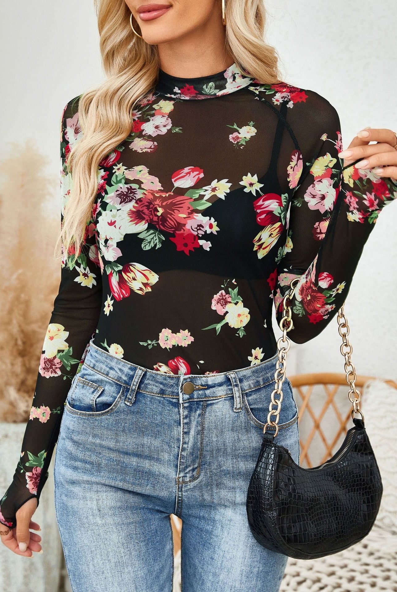 Sheer Floral Long Sleeve Top-Cardigan-Krush Kandy, Women's Online Fashion Boutique Located in Phoenix, Arizona (Scottsdale Area)