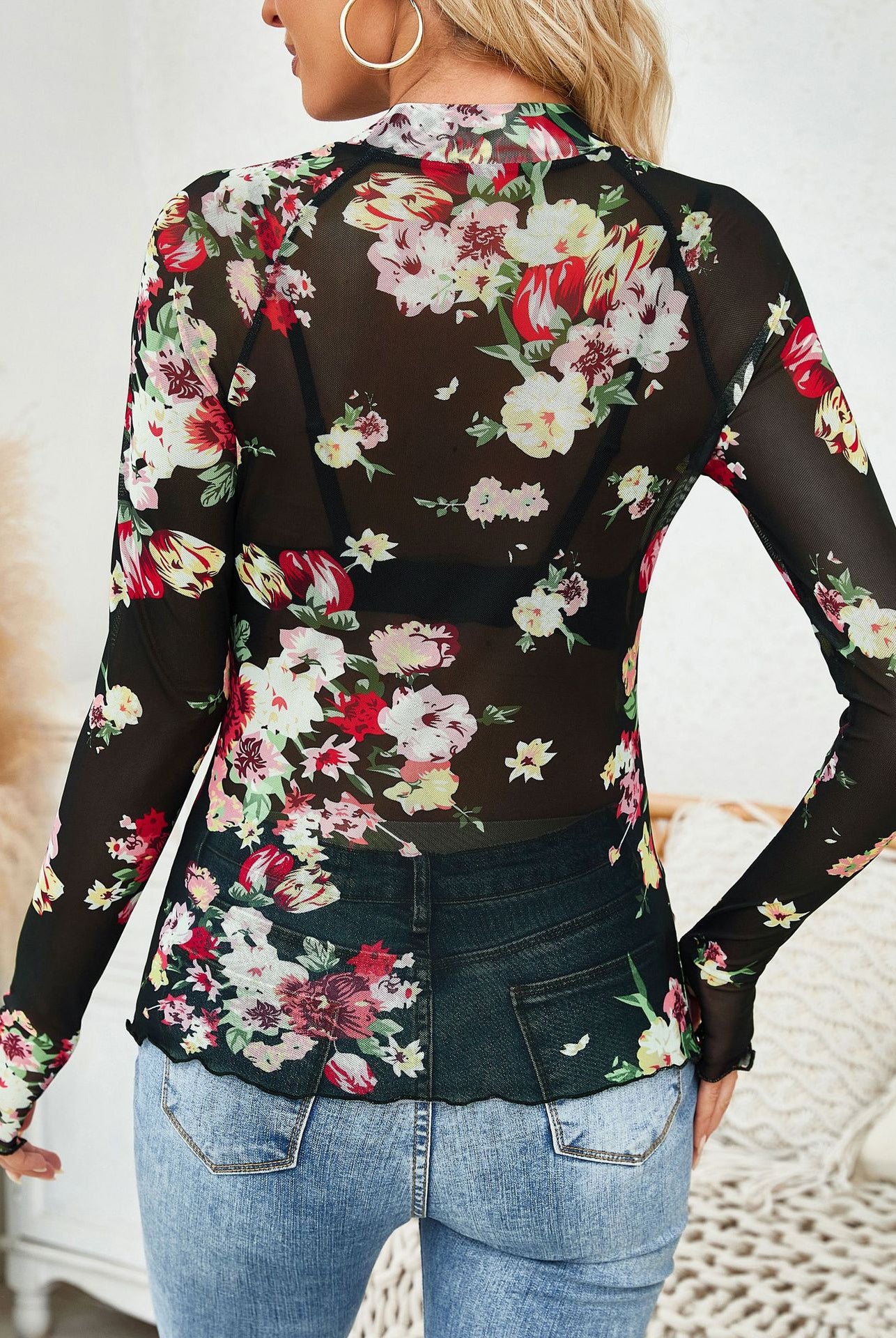 Sheer Floral Long Sleeve Top-Cardigan-Krush Kandy, Women's Online Fashion Boutique Located in Phoenix, Arizona (Scottsdale Area)