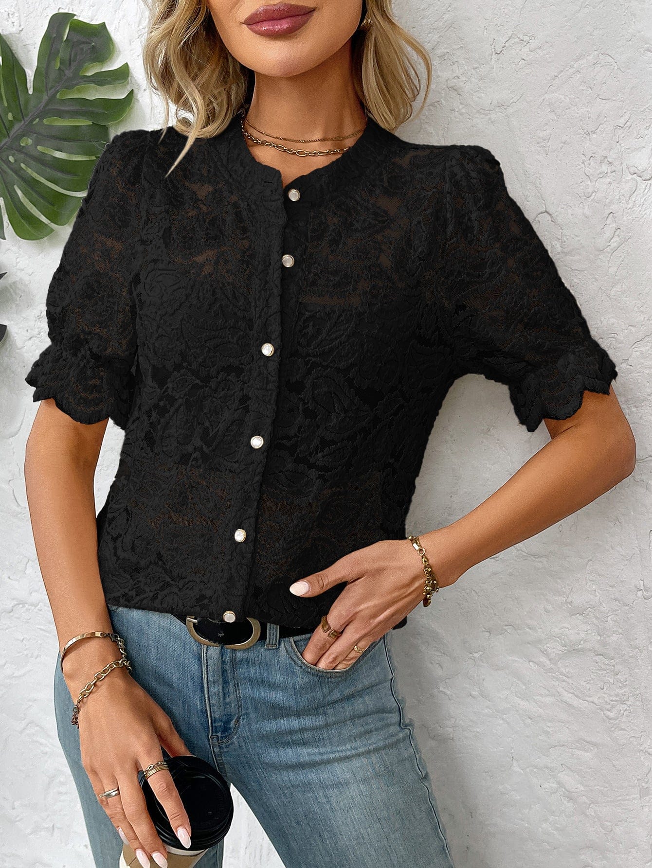 Picture Perfect Lace Button Up Blouse-Blouses-Krush Kandy, Women's Online Fashion Boutique Located in Phoenix, Arizona (Scottsdale Area)