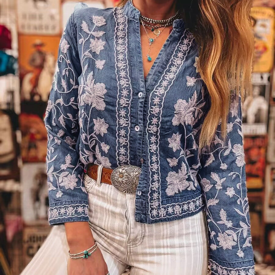 Boho Vacay Embroidered Button Blouse-Blouses-Krush Kandy, Women's Online Fashion Boutique Located in Phoenix, Arizona (Scottsdale Area)