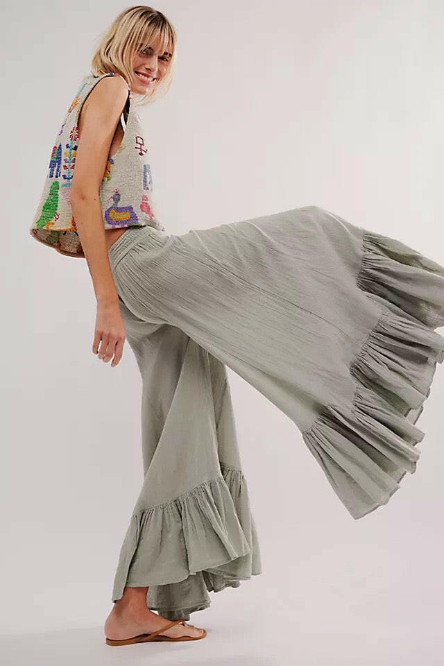 Willow Breeze Wide-Leg Boho Ruffle Pants-Pants-Krush Kandy, Women's Online Fashion Boutique Located in Phoenix, Arizona (Scottsdale Area)
