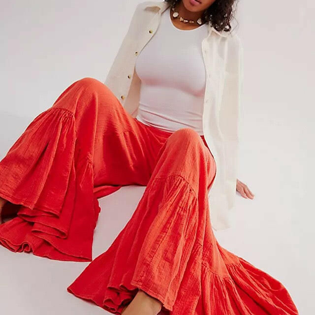Willow Breeze Wide-Leg Boho Ruffle Pants-Pants-Krush Kandy, Women's Online Fashion Boutique Located in Phoenix, Arizona (Scottsdale Area)
