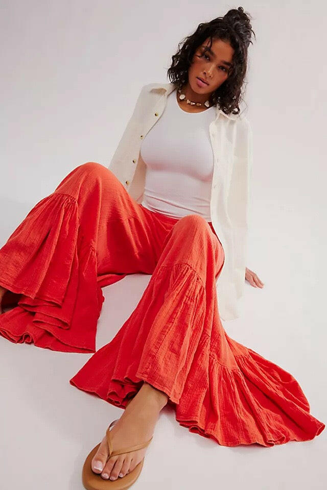 Willow Breeze Wide-Leg Boho Ruffle Pants-Pants-Krush Kandy, Women's Online Fashion Boutique Located in Phoenix, Arizona (Scottsdale Area)