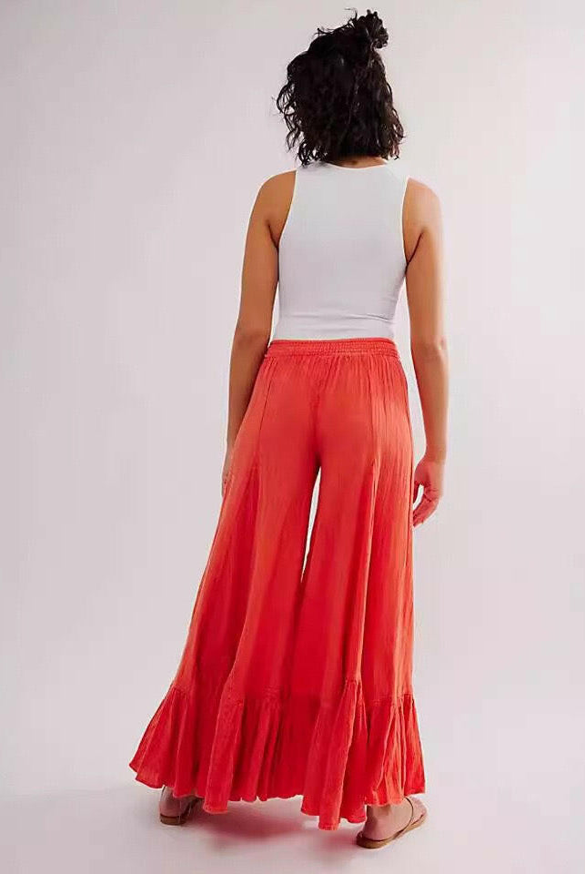 Willow Breeze Wide-Leg Boho Ruffle Pants-Pants-Krush Kandy, Women's Online Fashion Boutique Located in Phoenix, Arizona (Scottsdale Area)