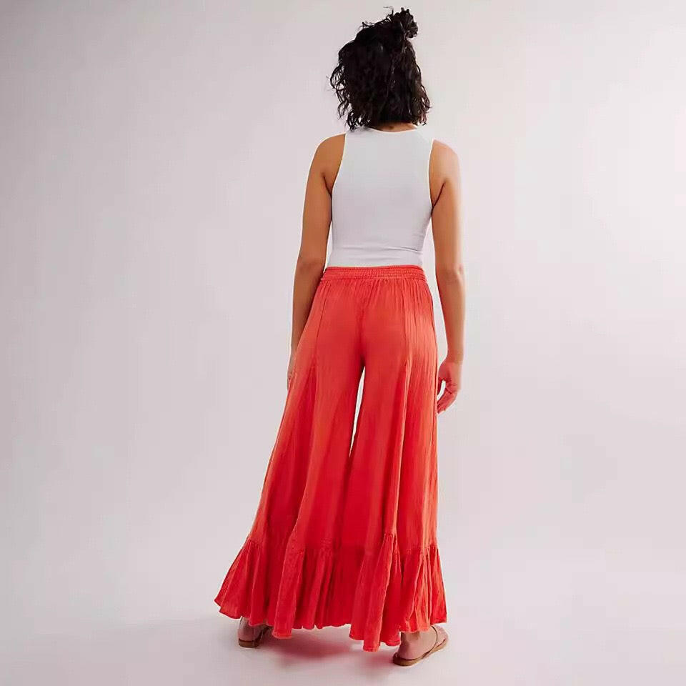 Willow Breeze Wide-Leg Boho Ruffle Pants-Pants-Krush Kandy, Women's Online Fashion Boutique Located in Phoenix, Arizona (Scottsdale Area)