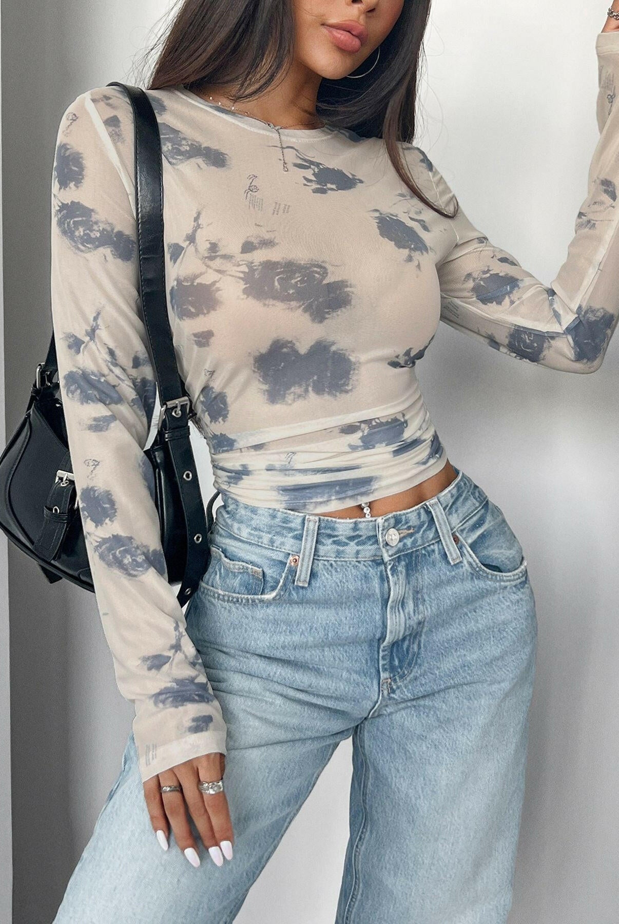 Cloud Wash Mesh Long Sleeve Top-Tops-Krush Kandy, Women's Online Fashion Boutique Located in Phoenix, Arizona (Scottsdale Area)