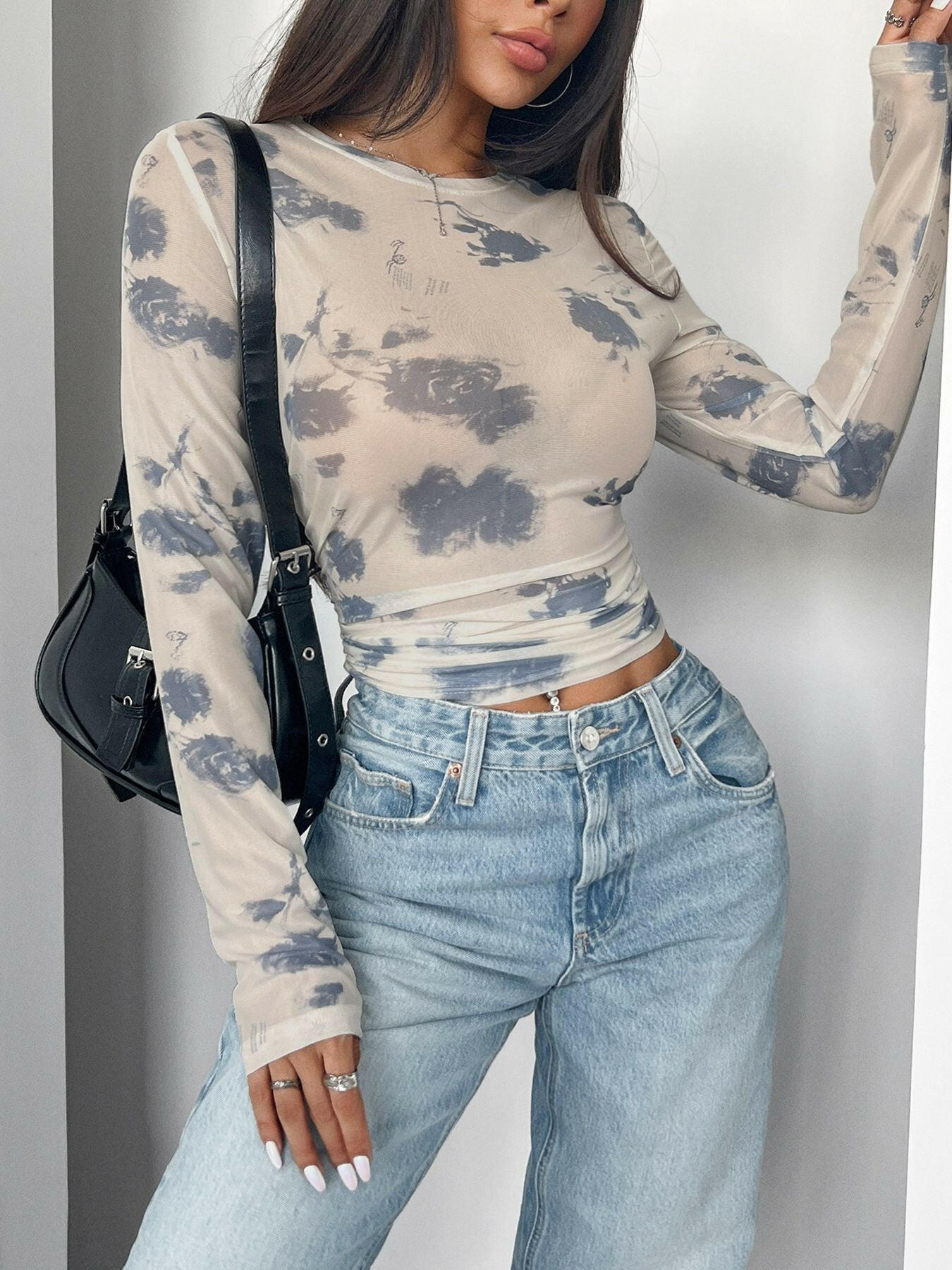 Cloud Wash Mesh Long Sleeve Top-Tops-Krush Kandy, Women's Online Fashion Boutique Located in Phoenix, Arizona (Scottsdale Area)