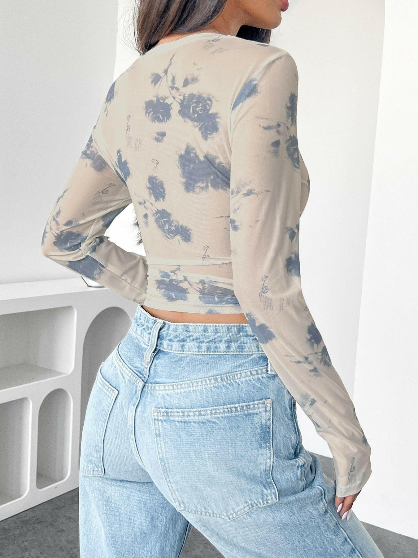 Cloud Wash Mesh Long Sleeve Top-Tops-Krush Kandy, Women's Online Fashion Boutique Located in Phoenix, Arizona (Scottsdale Area)