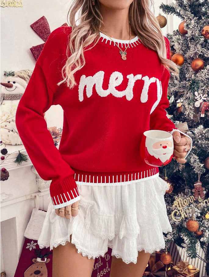 Merry Contrast Hem Holiday Sweater-Sweater-Krush Kandy, Women's Online Fashion Boutique Located in Phoenix, Arizona (Scottsdale Area)