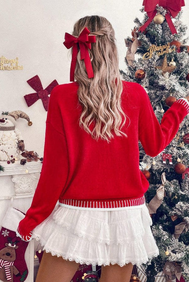 Merry Contrast Hem Holiday Sweater-Sweater-Krush Kandy, Women's Online Fashion Boutique Located in Phoenix, Arizona (Scottsdale Area)