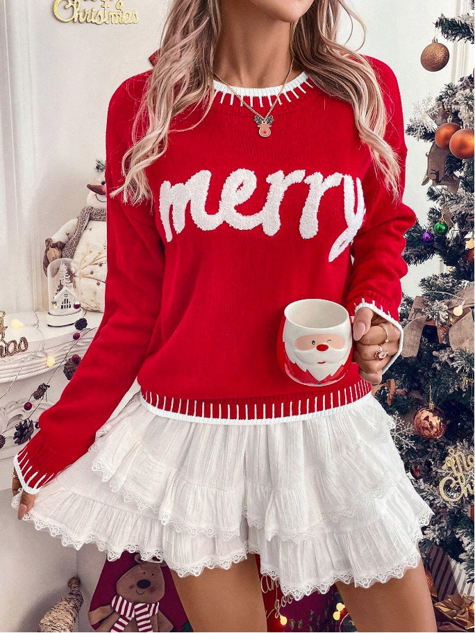 Merry Contrast Hem Holiday Sweater-Sweater-Krush Kandy, Women's Online Fashion Boutique Located in Phoenix, Arizona (Scottsdale Area)