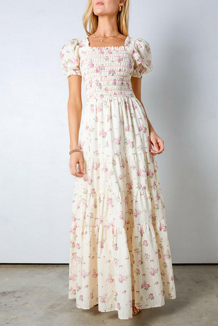 Sweet Magnolia Smocked Maxi Dress-Dresses-Krush Kandy, Women's Online Fashion Boutique Located in Phoenix, Arizona (Scottsdale Area)