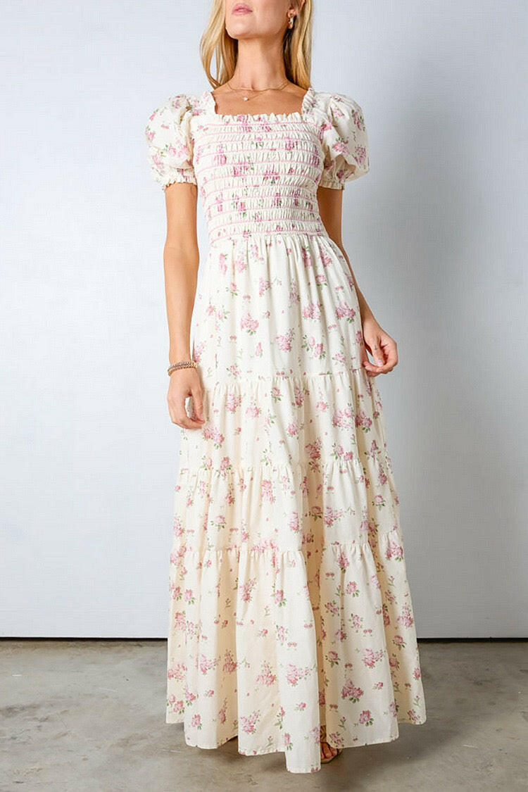 Sweet Magnolia Smocked Maxi Dress-Dresses-Krush Kandy, Women's Online Fashion Boutique Located in Phoenix, Arizona (Scottsdale Area)