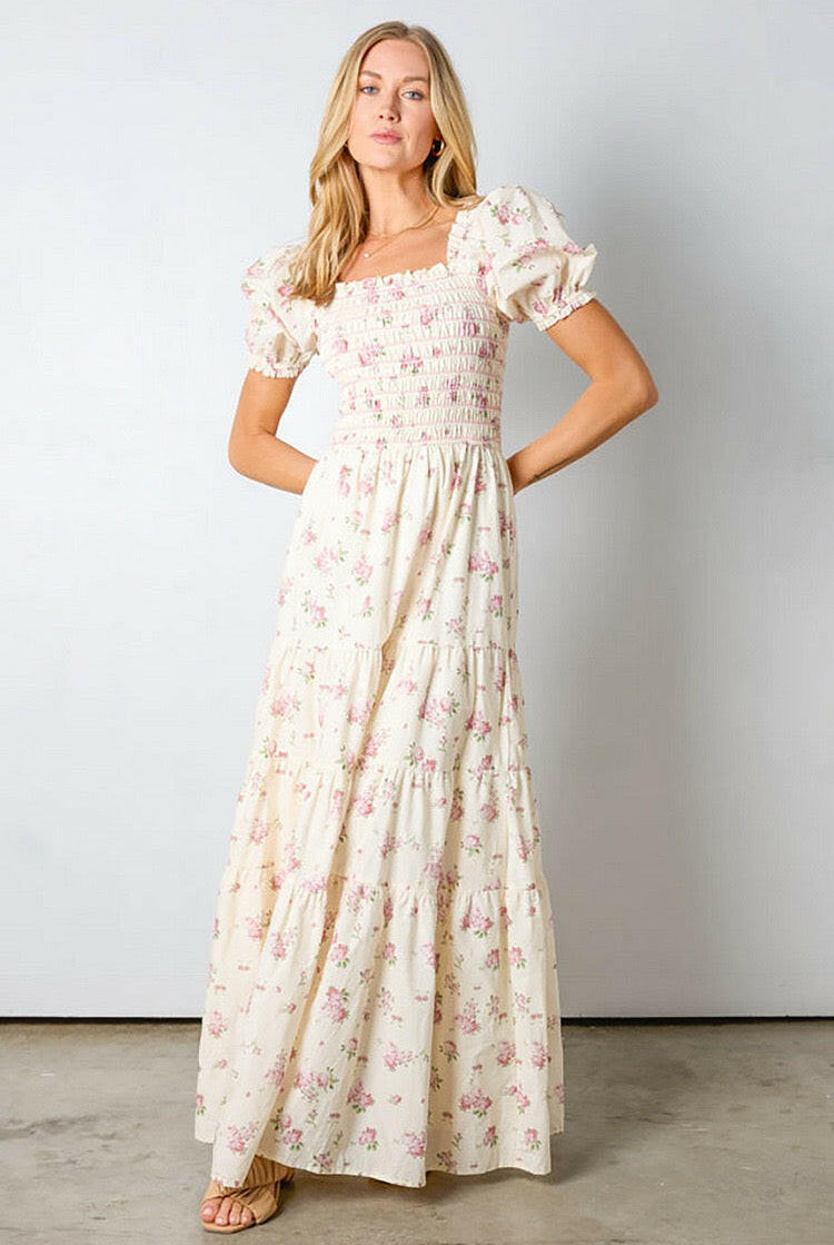 Sweet Magnolia Smocked Maxi Dress-Dresses-Krush Kandy, Women's Online Fashion Boutique Located in Phoenix, Arizona (Scottsdale Area)