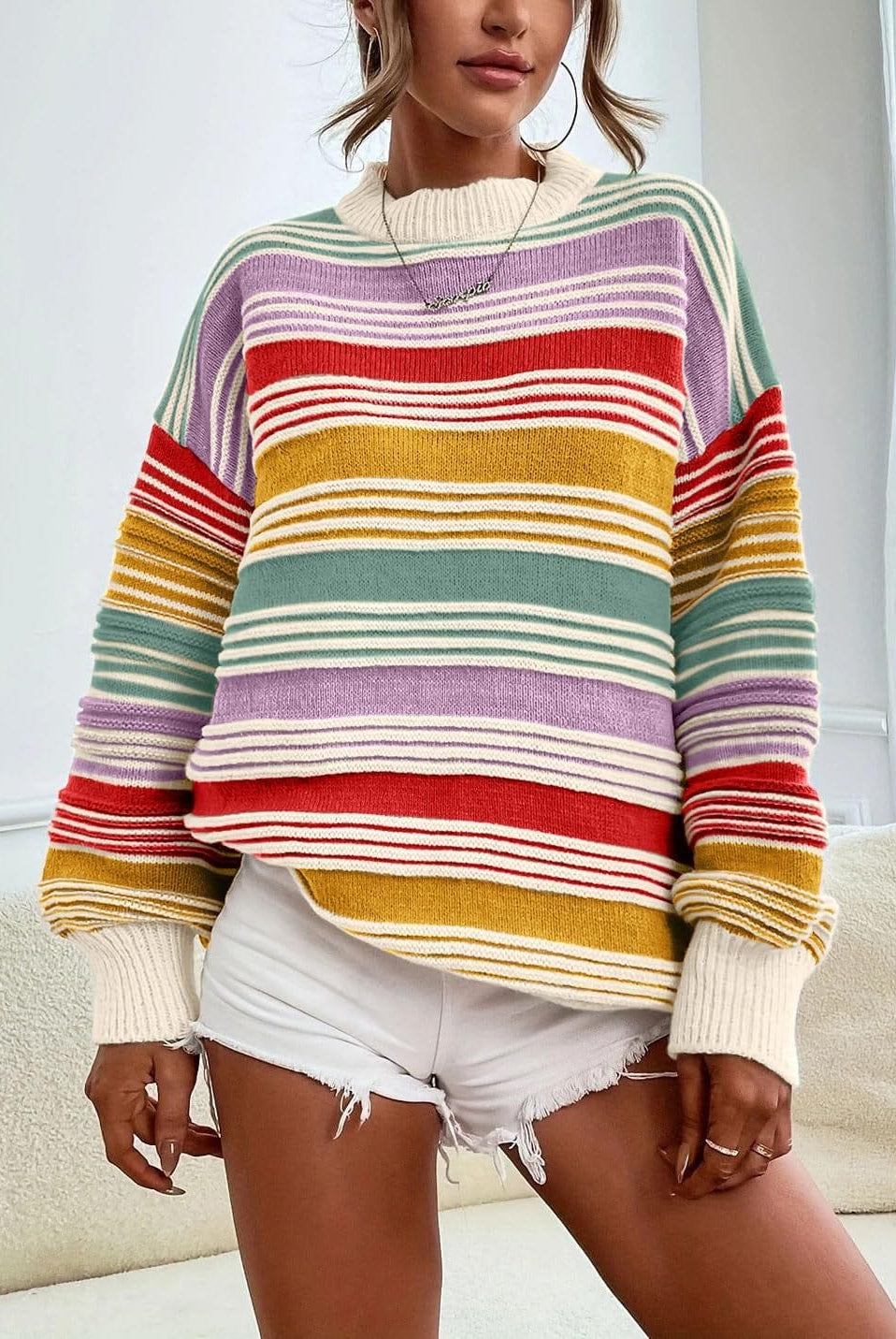 Retro Sunrise Stripe Knit Long Sleeve-Long Sleeve Tops-Krush Kandy, Women's Online Fashion Boutique Located in Phoenix, Arizona (Scottsdale Area)