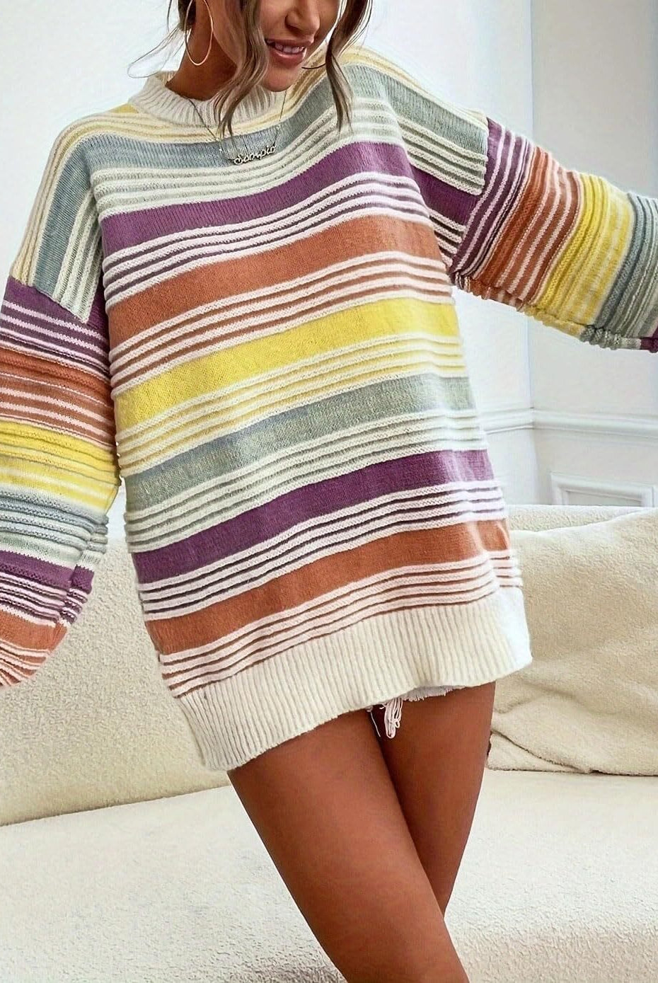 Retro Sunrise Stripe Knit Long Sleeve-Long Sleeve Tops-Krush Kandy, Women's Online Fashion Boutique Located in Phoenix, Arizona (Scottsdale Area)