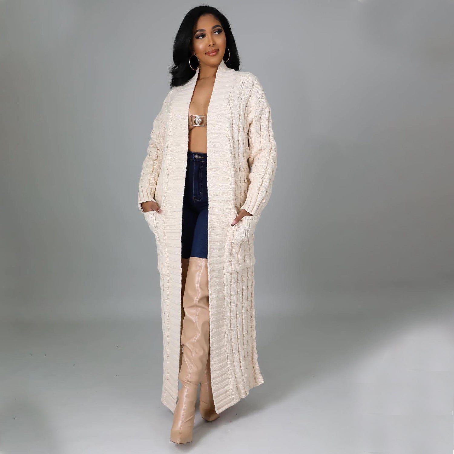 Set The Tone Open Long Knit Pocket Cardigan-Cardigans-Krush Kandy, Women's Online Fashion Boutique Located in Phoenix, Arizona (Scottsdale Area)