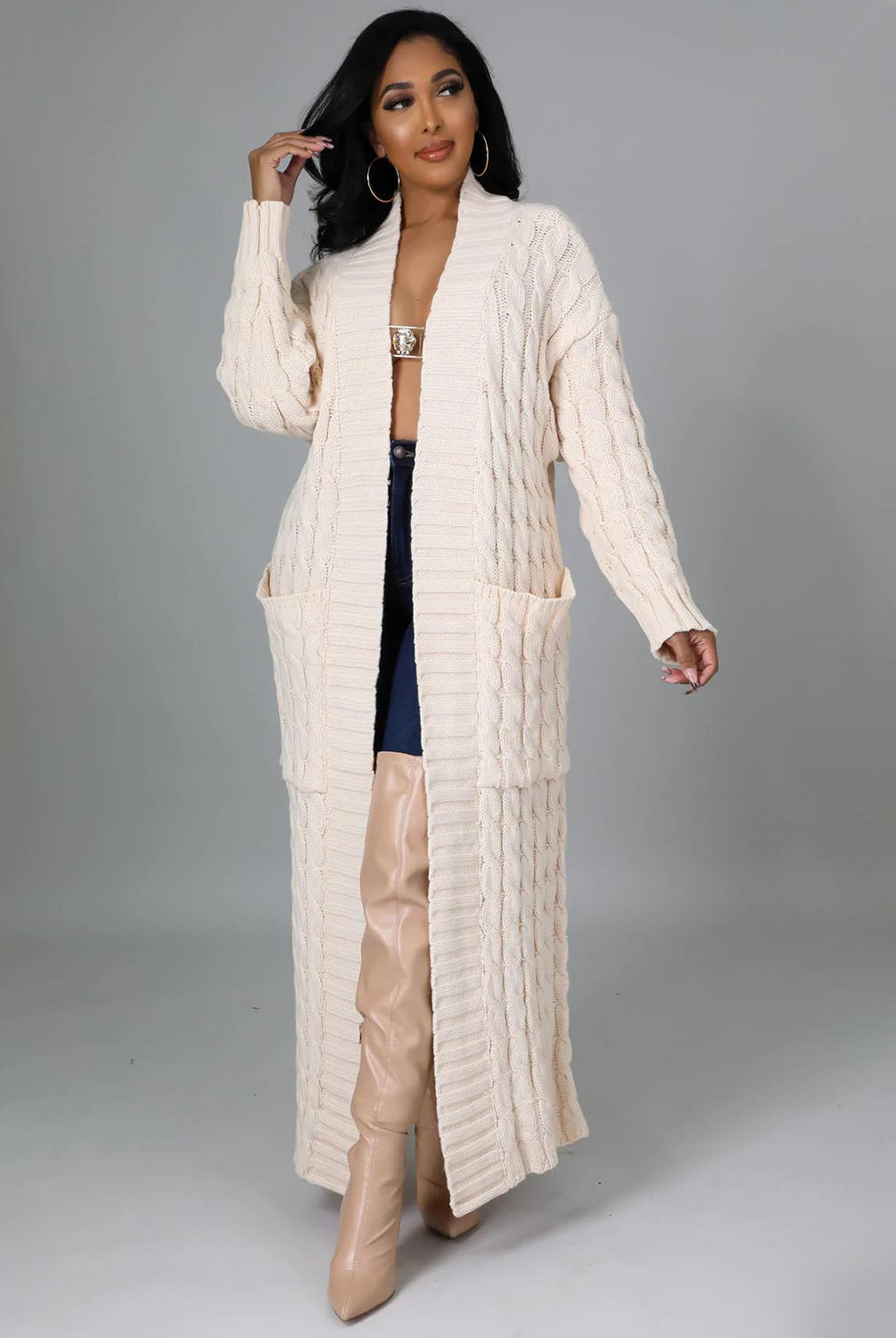 Set The Tone Open Long Knit Pocket Cardigan-Cardigans-Krush Kandy, Women's Online Fashion Boutique Located in Phoenix, Arizona (Scottsdale Area)