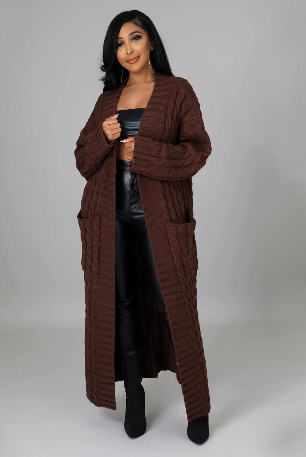 Set The Tone Open Long Knit Pocket Cardigan-Cardigans-Krush Kandy, Women's Online Fashion Boutique Located in Phoenix, Arizona (Scottsdale Area)