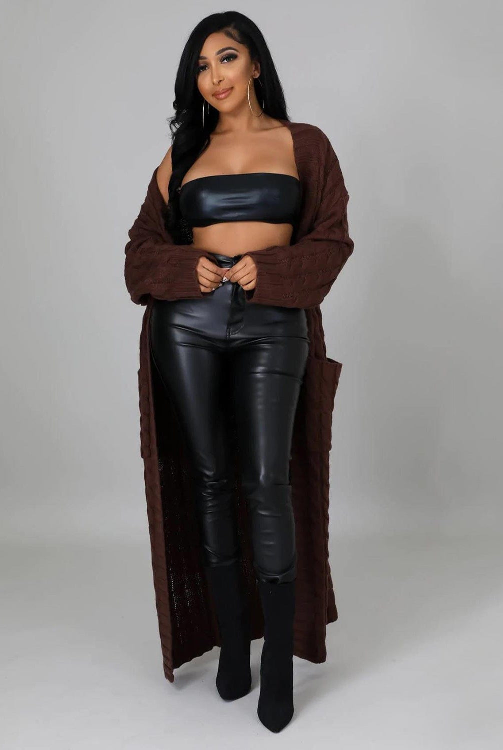 Set The Tone Open Long Knit Pocket Cardigan-Cardigans-Krush Kandy, Women's Online Fashion Boutique Located in Phoenix, Arizona (Scottsdale Area)