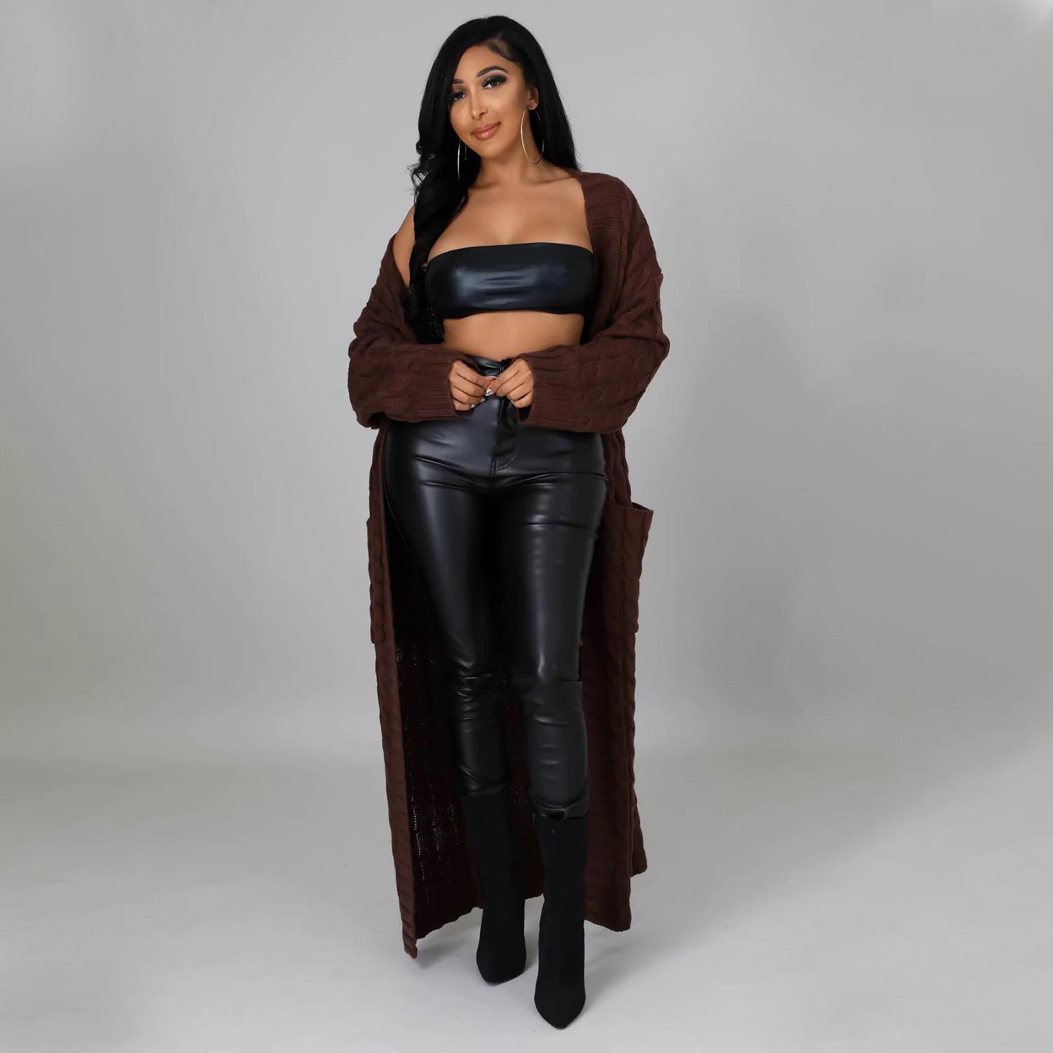 Set The Tone Open Long Knit Pocket Cardigan-Cardigans-Krush Kandy, Women's Online Fashion Boutique Located in Phoenix, Arizona (Scottsdale Area)