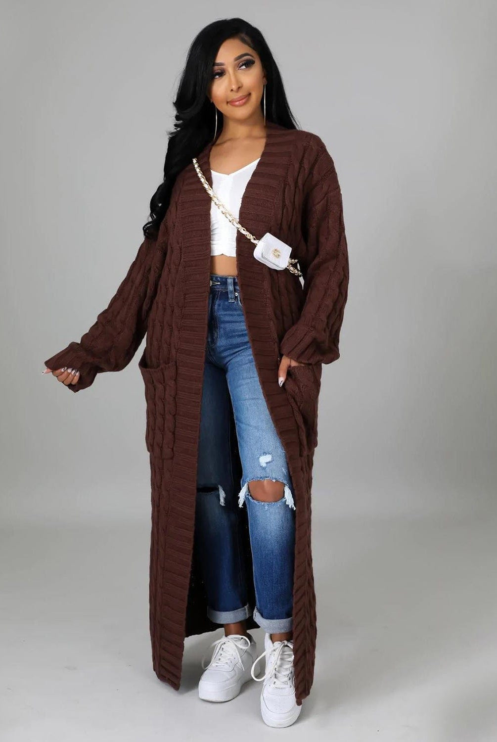Set The Tone Open Long Knit Pocket Cardigan-Cardigans-Krush Kandy, Women's Online Fashion Boutique Located in Phoenix, Arizona (Scottsdale Area)
