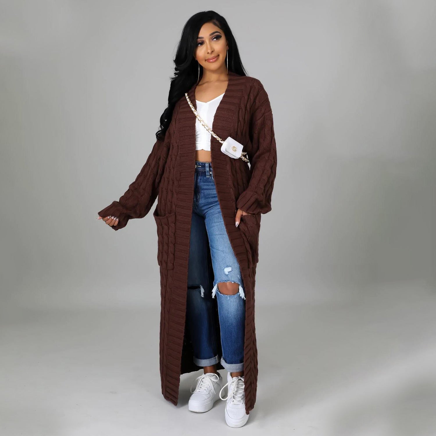 Set The Tone Open Long Knit Pocket Cardigan-Cardigans-Krush Kandy, Women's Online Fashion Boutique Located in Phoenix, Arizona (Scottsdale Area)