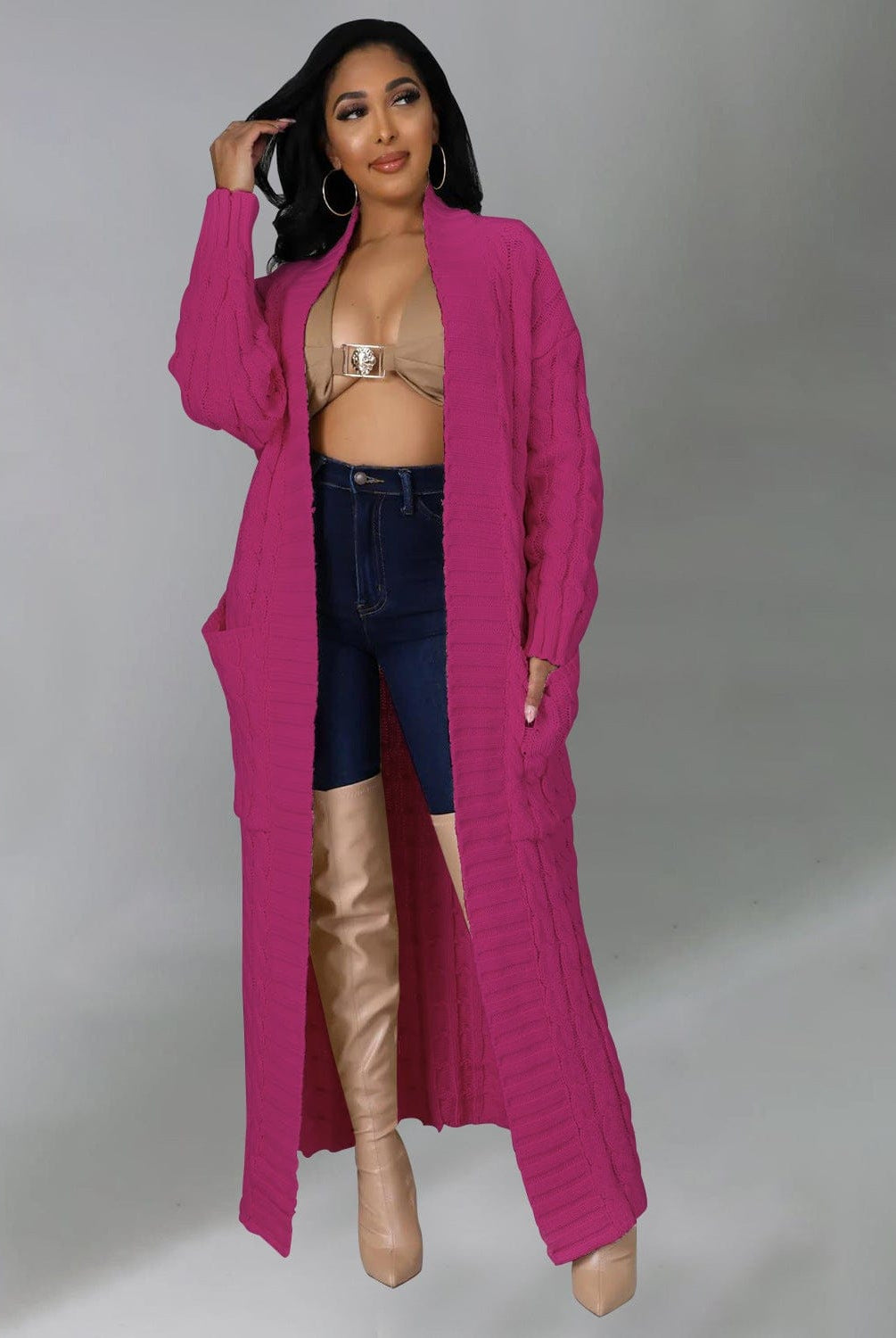 Set The Tone Open Long Knit Pocket Cardigan-Cardigans-Krush Kandy, Women's Online Fashion Boutique Located in Phoenix, Arizona (Scottsdale Area)