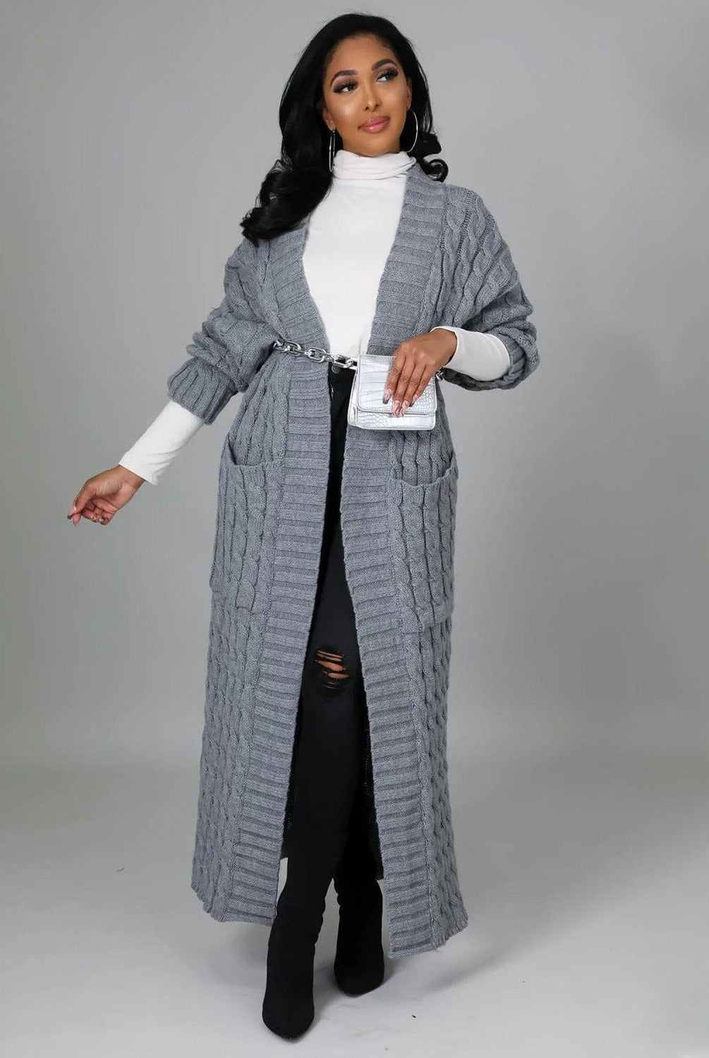 Set The Tone Open Long Knit Pocket Cardigan-Cardigans-Krush Kandy, Women's Online Fashion Boutique Located in Phoenix, Arizona (Scottsdale Area)