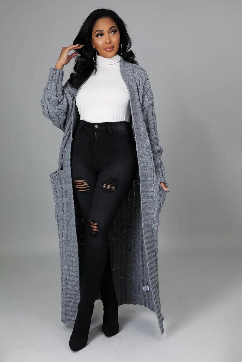 Set The Tone Open Long Knit Pocket Cardigan-Cardigans-Krush Kandy, Women's Online Fashion Boutique Located in Phoenix, Arizona (Scottsdale Area)