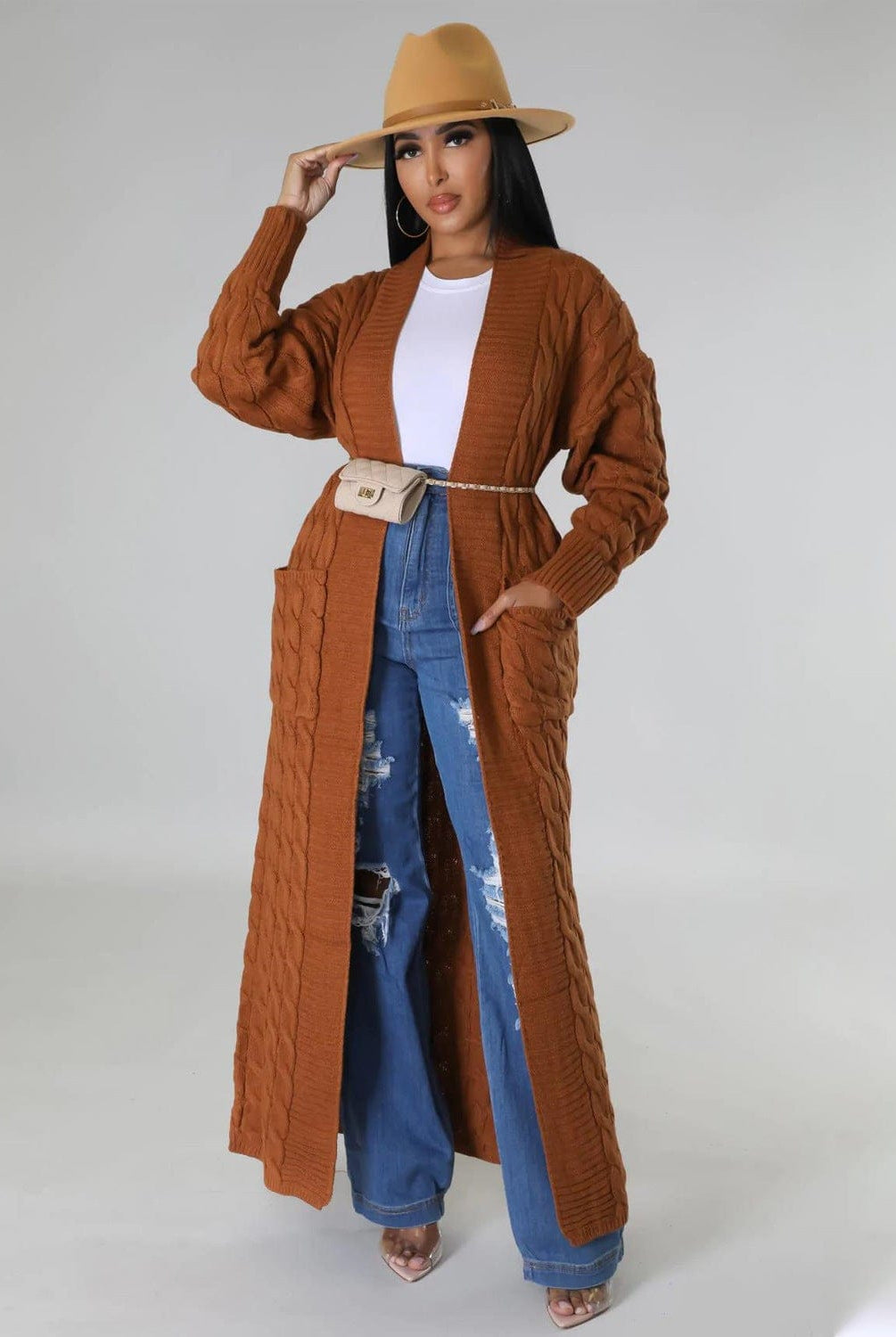 Set The Tone Open Long Knit Pocket Cardigan-Cardigans-Krush Kandy, Women's Online Fashion Boutique Located in Phoenix, Arizona (Scottsdale Area)