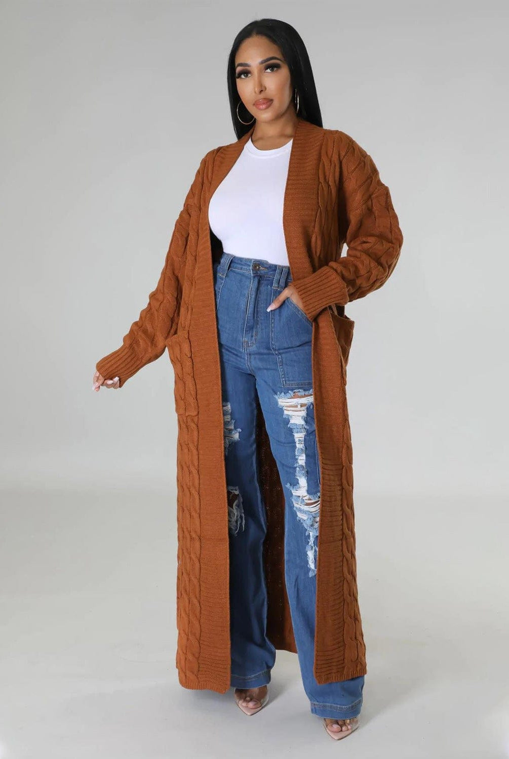 Set The Tone Open Long Knit Pocket Cardigan-Cardigans-Krush Kandy, Women's Online Fashion Boutique Located in Phoenix, Arizona (Scottsdale Area)