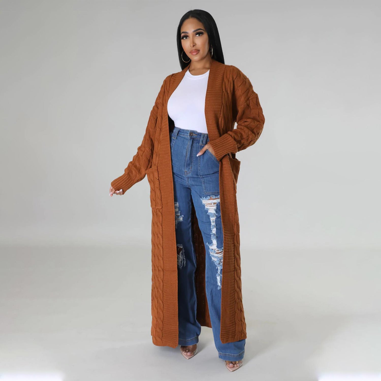 Set The Tone Open Long Knit Pocket Cardigan-Cardigans-Krush Kandy, Women's Online Fashion Boutique Located in Phoenix, Arizona (Scottsdale Area)