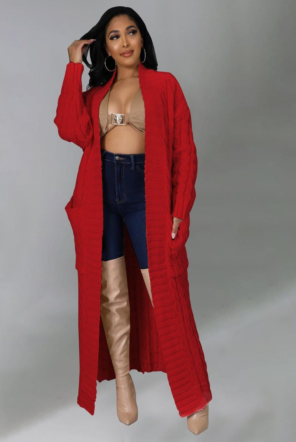 Set The Tone Open Long Knit Pocket Cardigan-Cardigans-Krush Kandy, Women's Online Fashion Boutique Located in Phoenix, Arizona (Scottsdale Area)