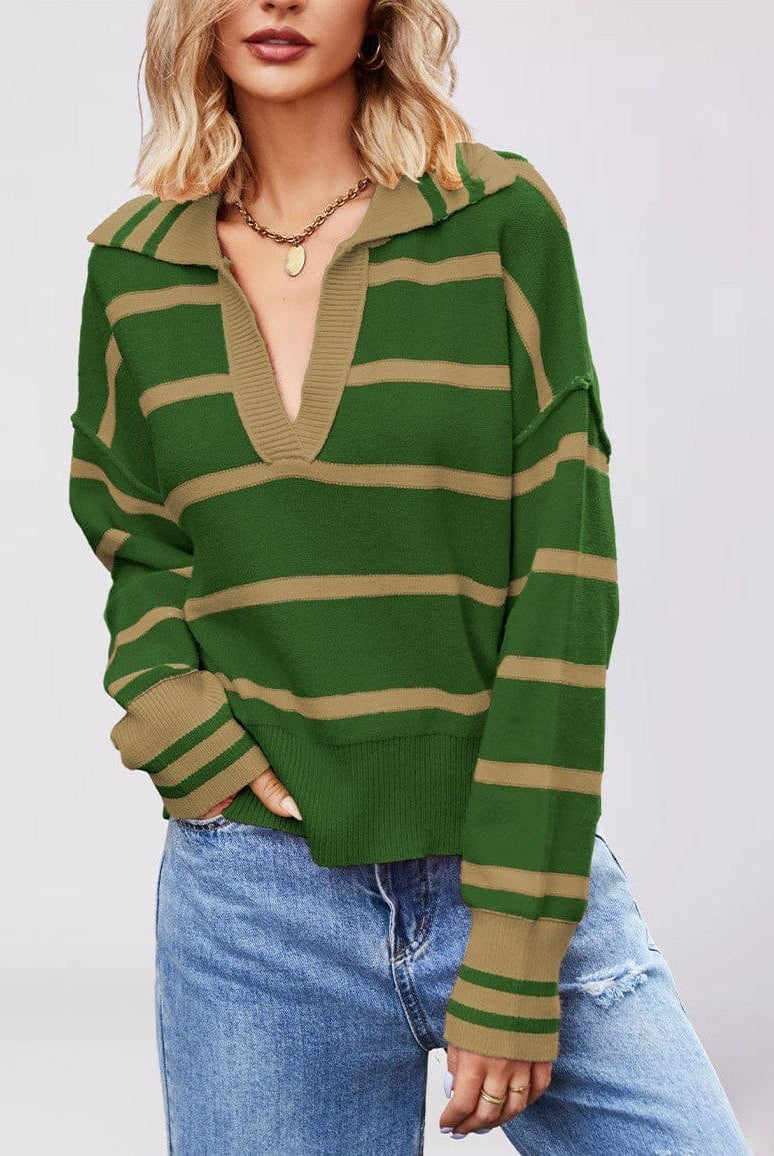 Valerie Stripe Long Sleeve Collar Sweater-Sweater-Krush Kandy, Women's Online Fashion Boutique Located in Phoenix, Arizona (Scottsdale Area)