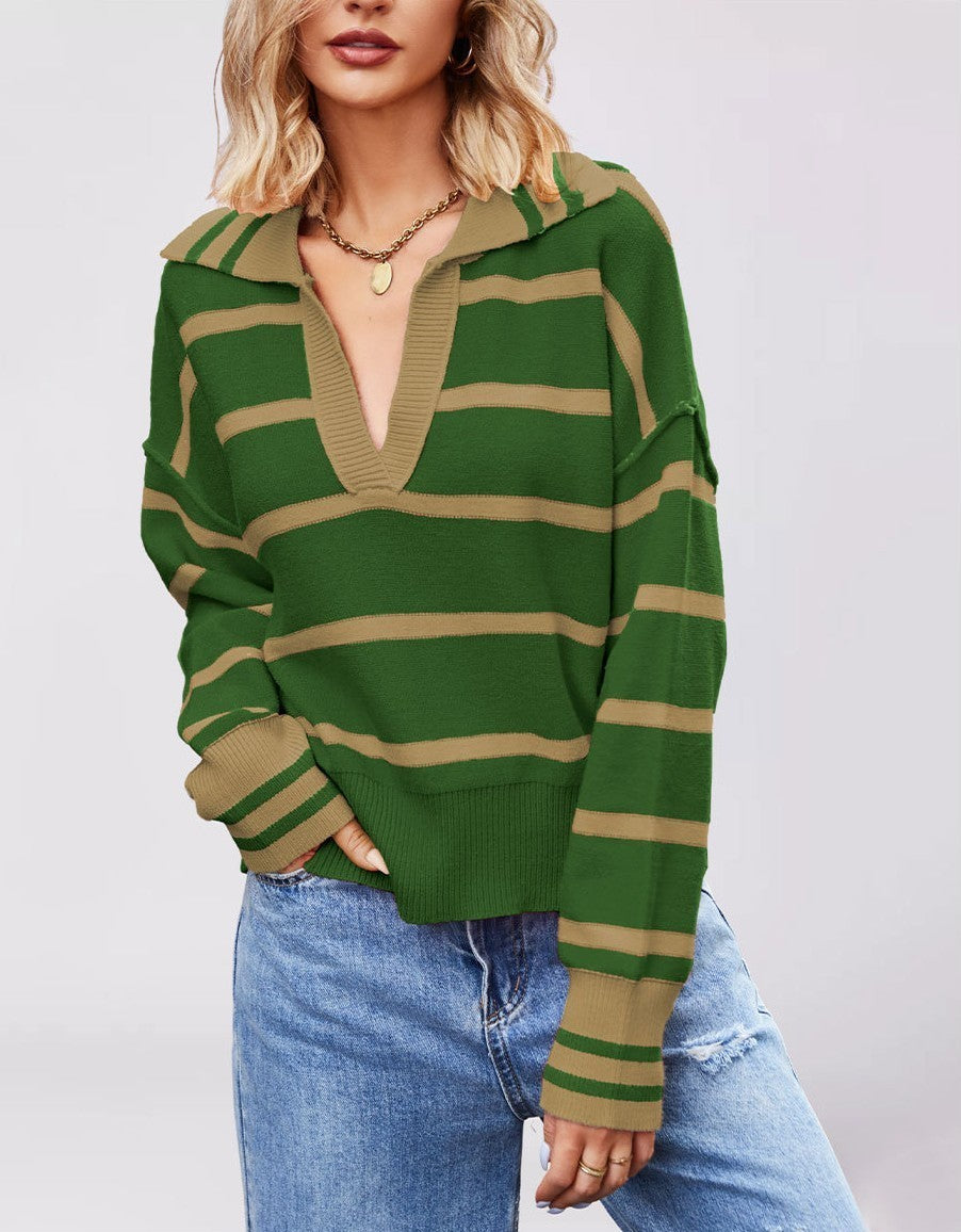 Valerie Stripe Long Sleeve Collar Sweater-Sweater-Krush Kandy, Women's Online Fashion Boutique Located in Phoenix, Arizona (Scottsdale Area)